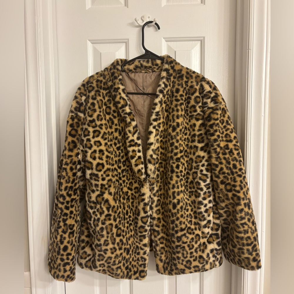 Leopard Print Faux Fur Jacket